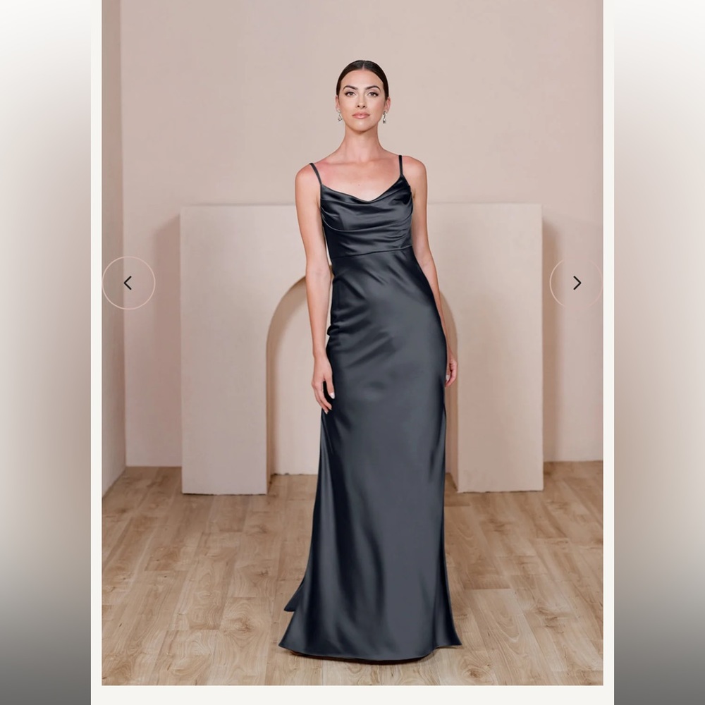 Revelry Skye Satin Dress- black- size 8 petite